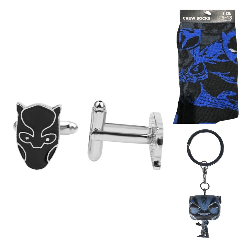 Black Panther Cufflinks, Socks and Keychain Set